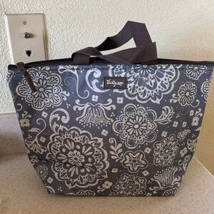 thirty-one Gray Floral Tote with Neutral Pattern